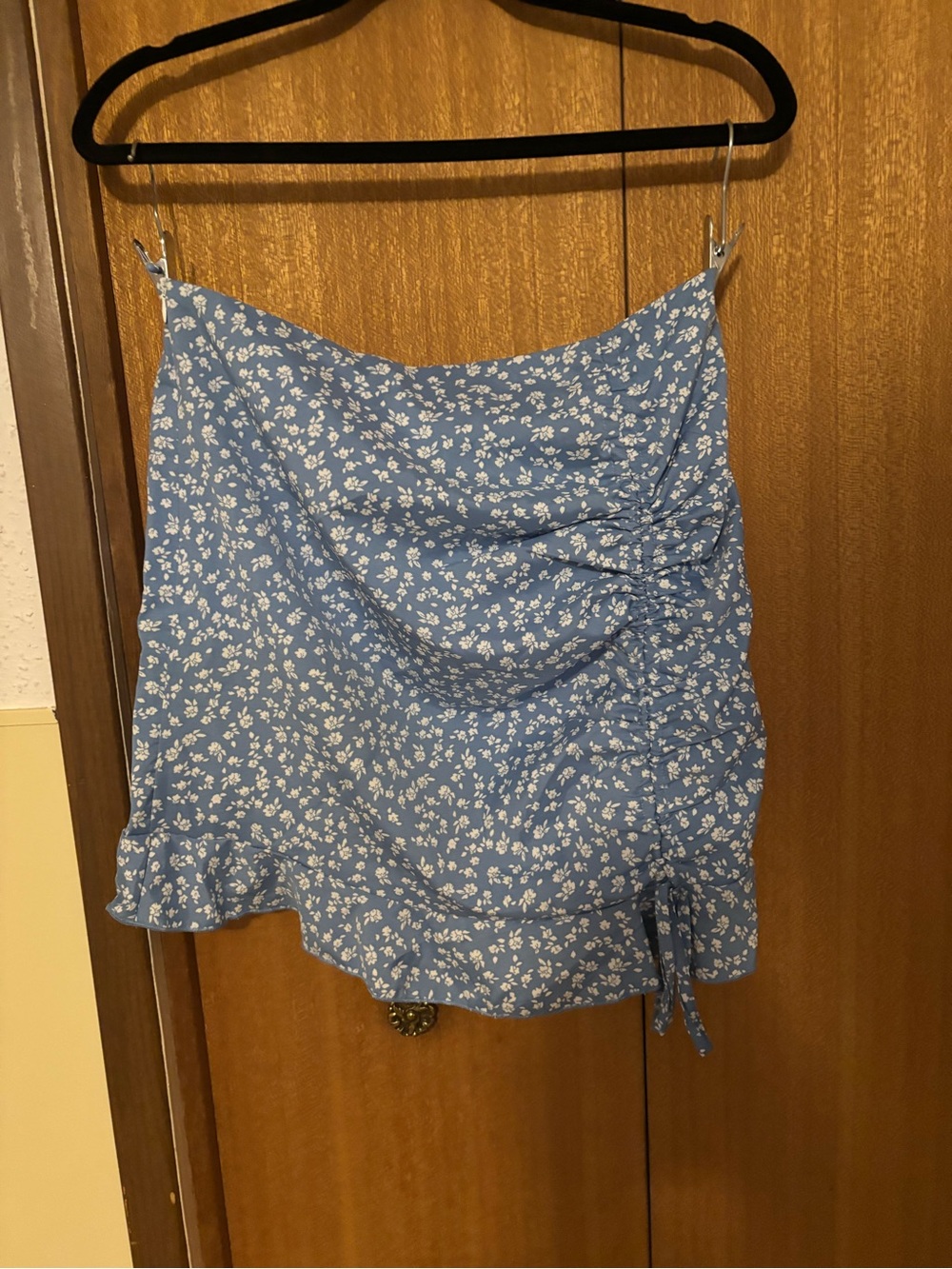 Blue Floral Ruffle Mini Skirt
